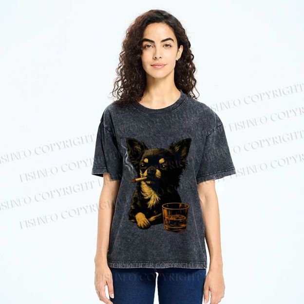 Smoking Chihuahua Vintage Washed T-shirt