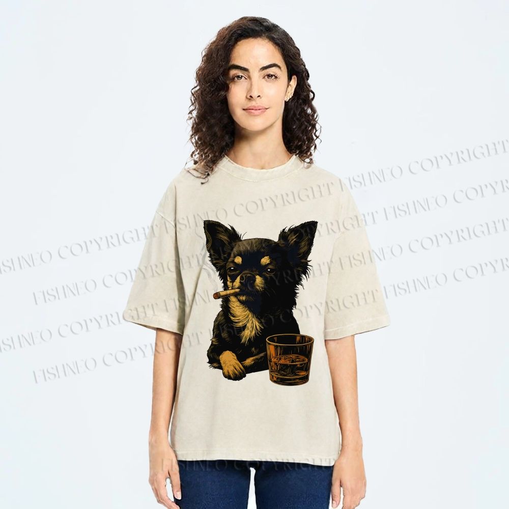 Smoking Chihuahua Vintage Washed T-shirt