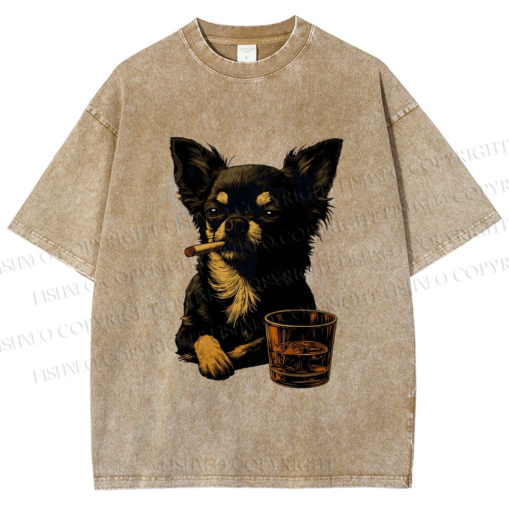 Smoking Chihuahua Vintage Washed T-shirt