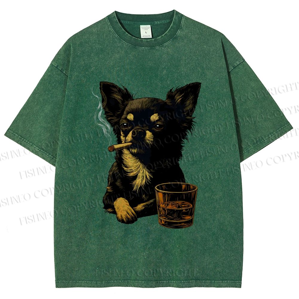 Smoking Chihuahua Vintage Washed T-shirt