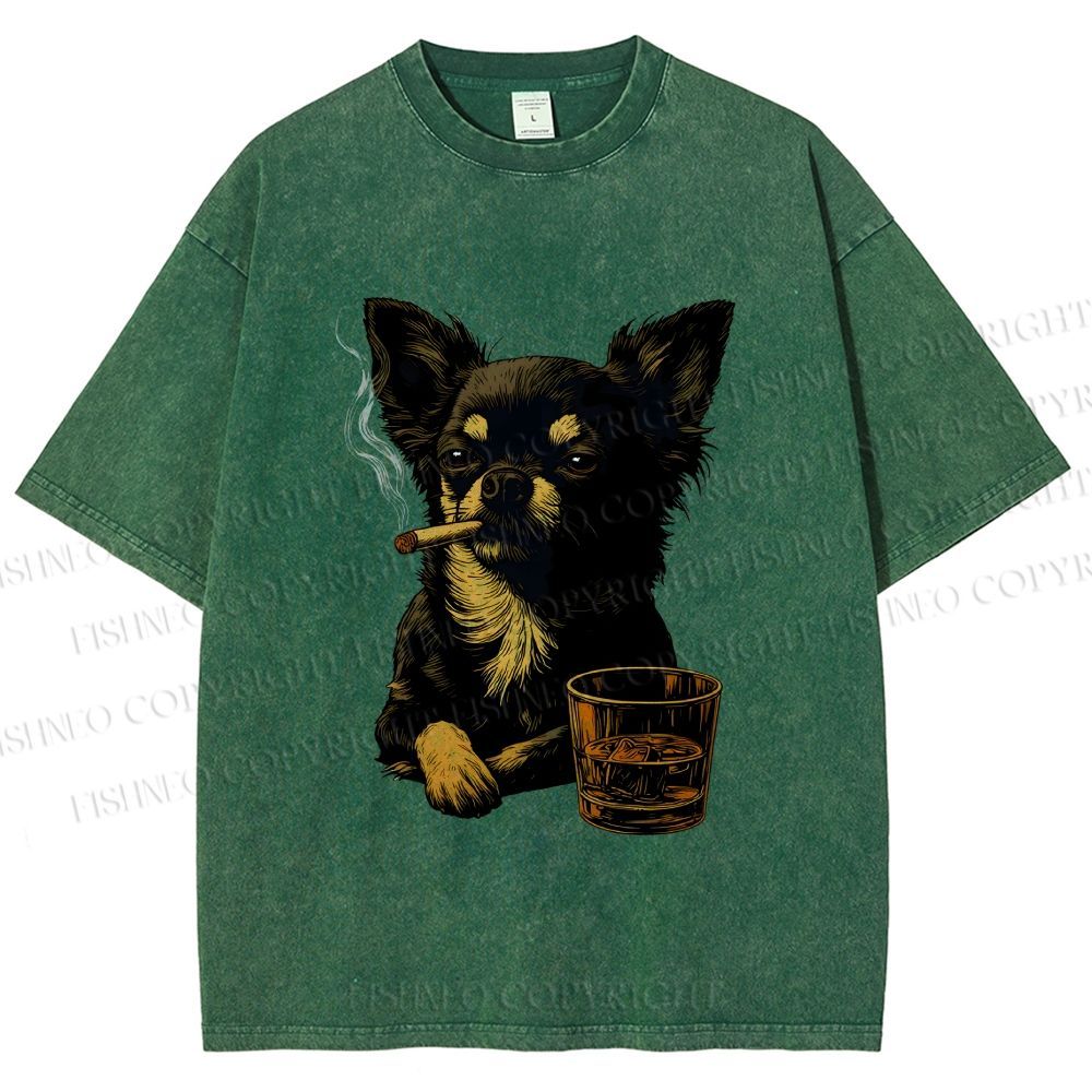 Smoking Chihuahua Vintage Washed T-shirt