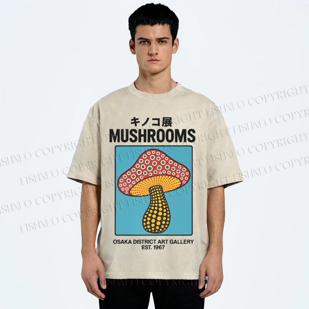 Japanese Polka Dot Art Mushrooms Vintage Washed T-shirt