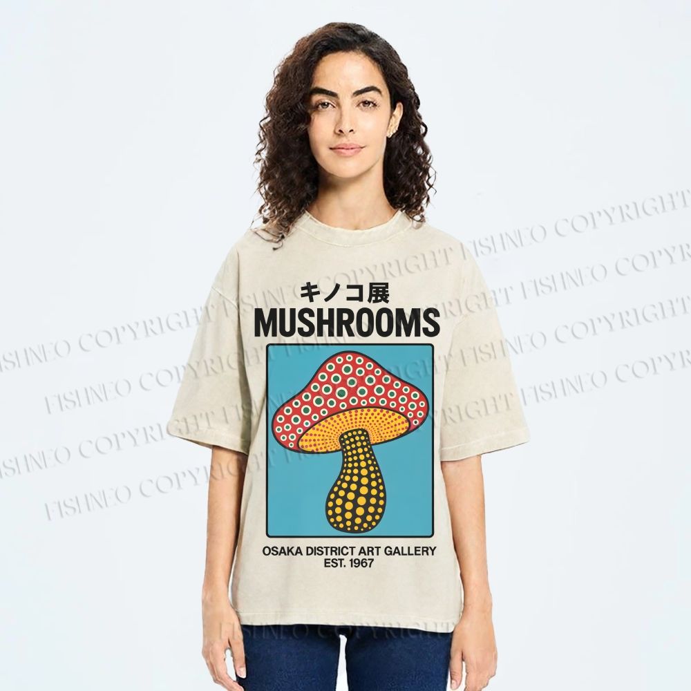 Japanese Polka Dot Art Mushrooms Vintage Washed T-shirt