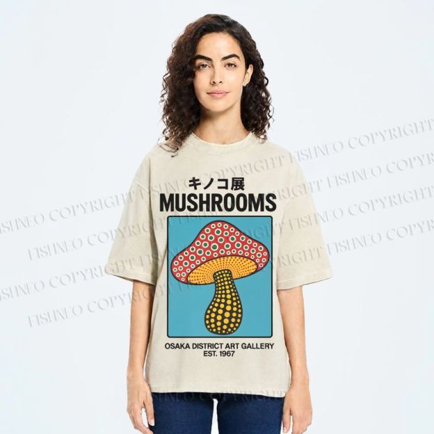 Japanese Polka Dot Art Mushrooms Vintage Washed T-shirt