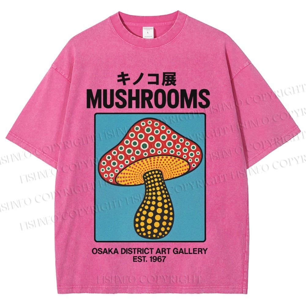 Japanese Polka Dot Art Mushrooms Vintage Washed T-shirt