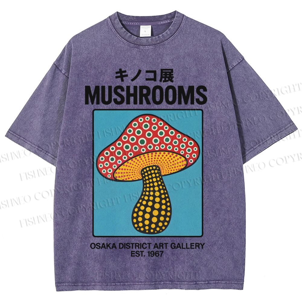 Japanese Polka Dot Art Mushrooms Vintage Washed T-shirt