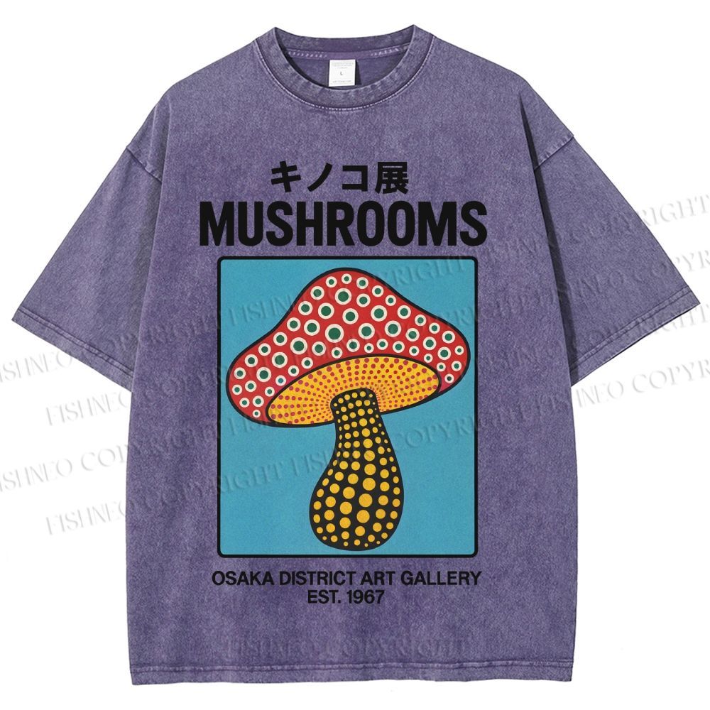 Japanese Polka Dot Art Mushrooms Vintage Washed T-shirt