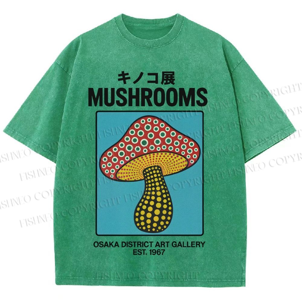 Japanese Polka Dot Art Mushrooms Vintage Washed T-shirt