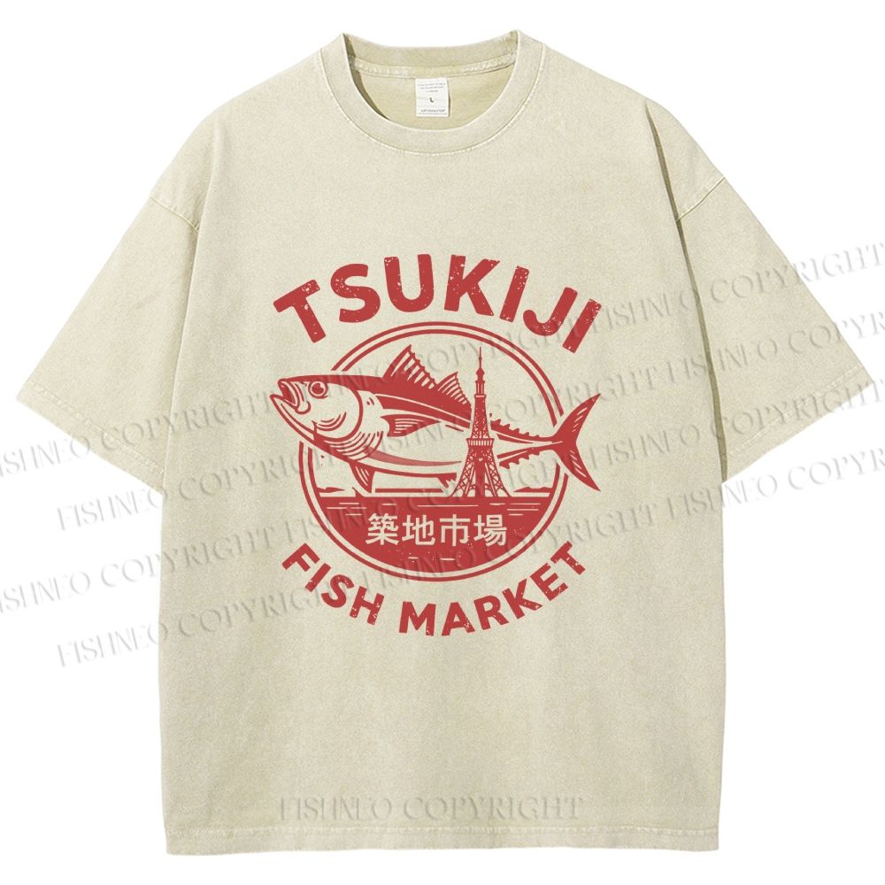 Unisex Tsukiji Fish Market Printed Washed Tee