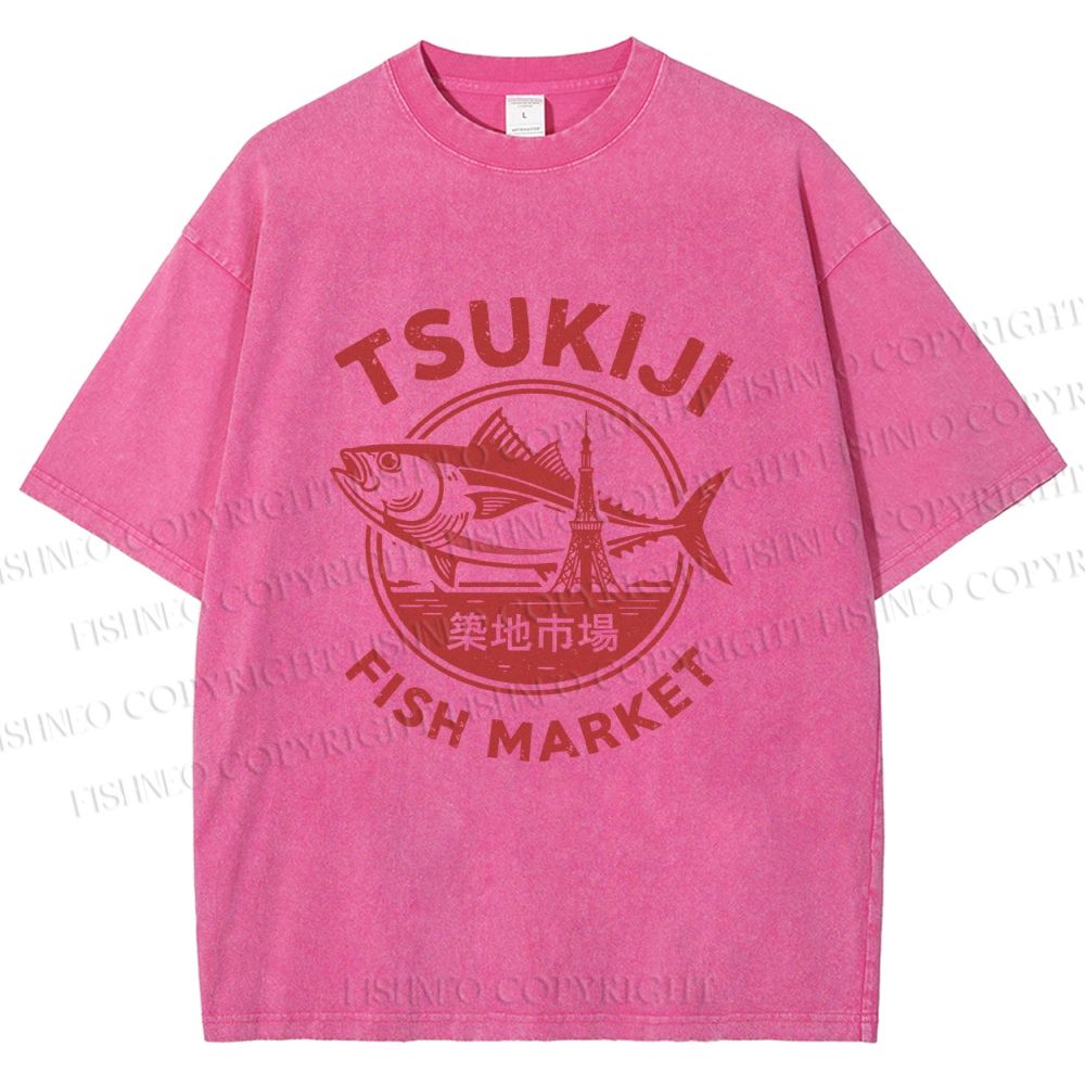 Unisex Tsukiji Fish Market Printed Washed Tee