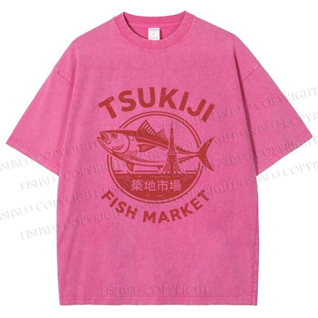 Unisex Tsukiji Fish Market Printed Washed Tee