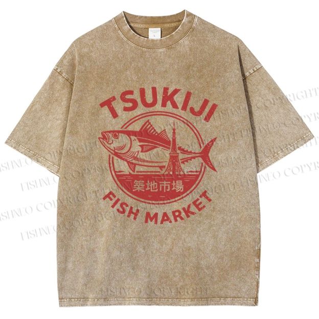 Unisex Tsukiji Fish Market Printed Washed Tee