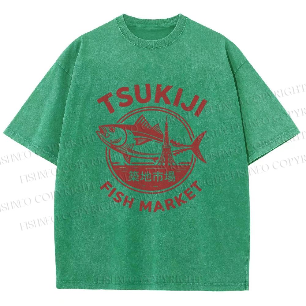 Unisex Tsukiji Fish Market Printed Washed Tee