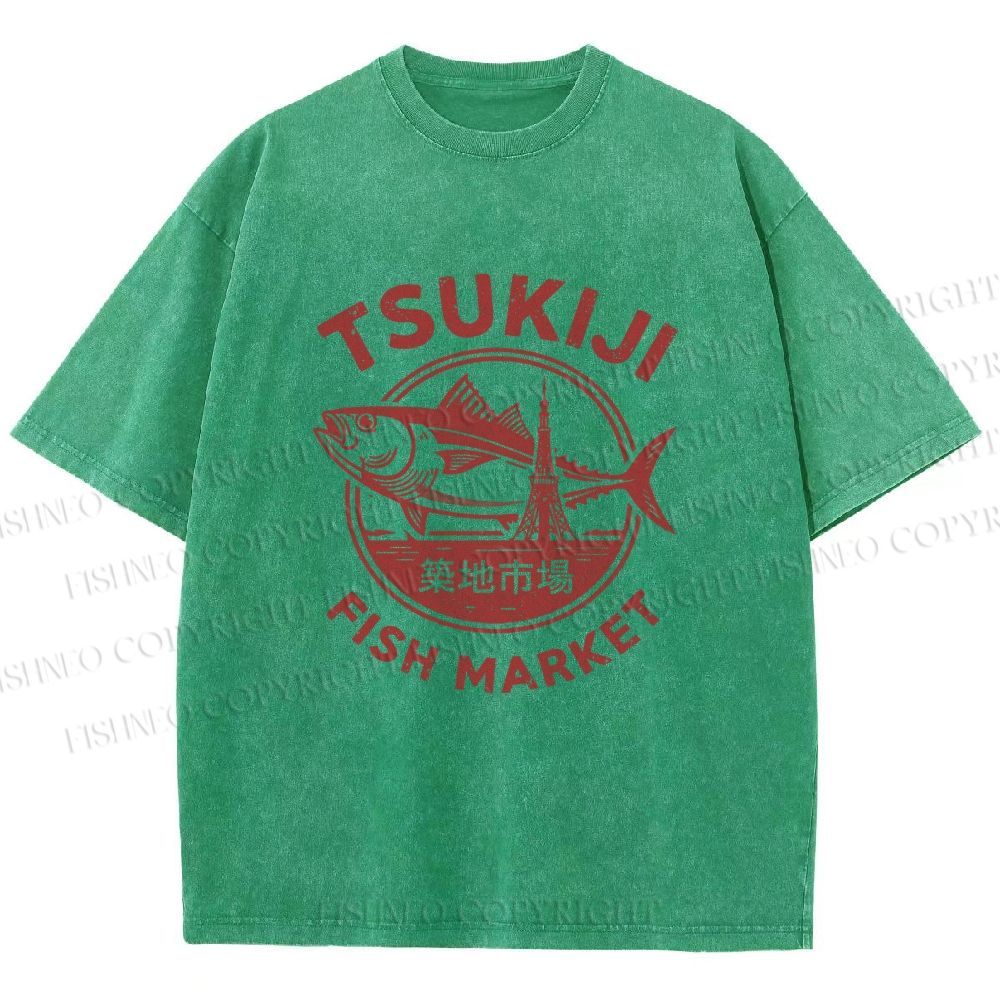 Unisex Tsukiji Fish Market Printed Washed Tee