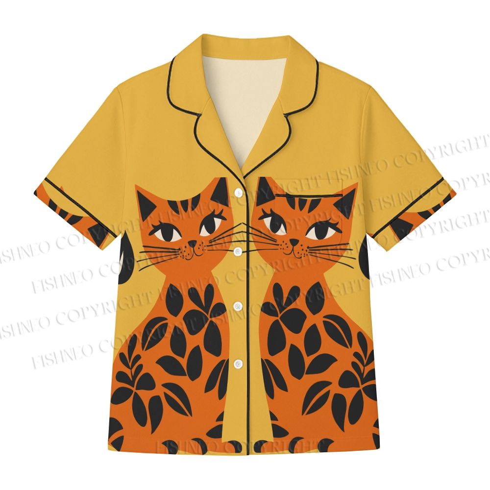 Floral Cat Crew Neck Pajama sets