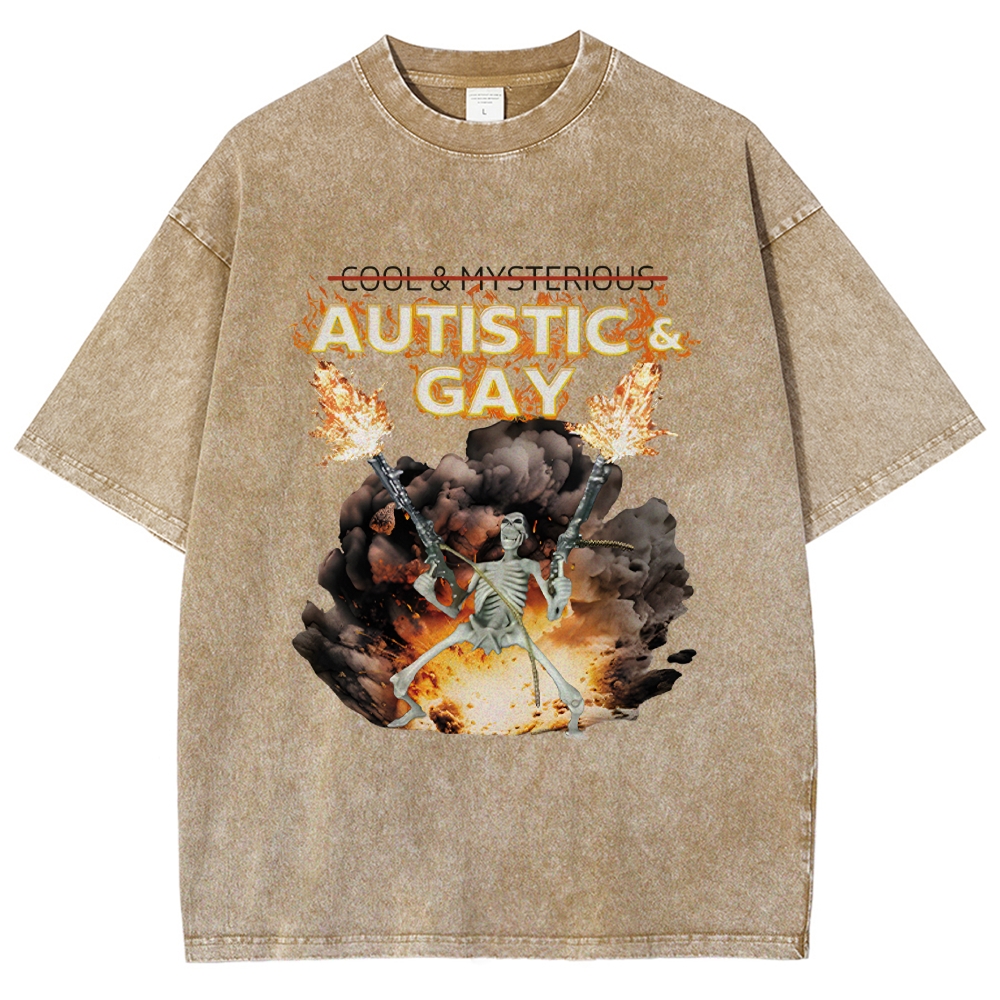Autistic and Gay Skeleton Explosion Washed T-Shirt
