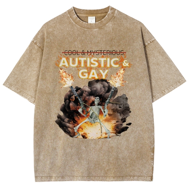 Autistic and Gay Skeleton Explosion Washed T-Shirt