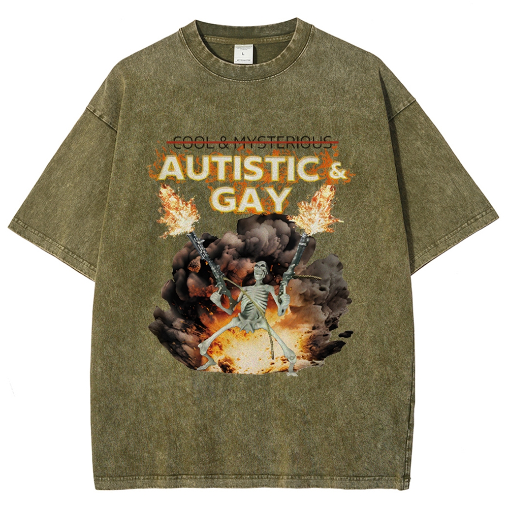 Autistic and Gay Skeleton Explosion Washed T-Shirt