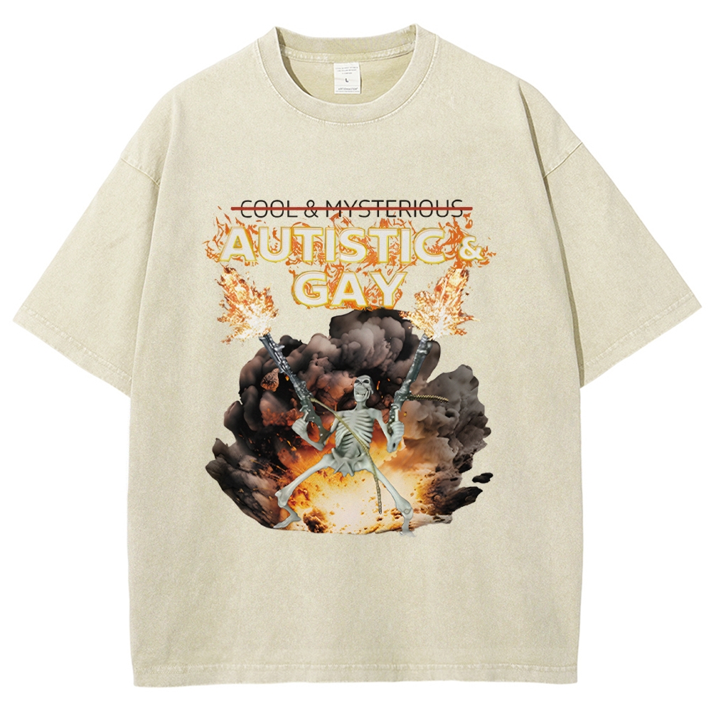 Autistic and Gay Skeleton Explosion Washed T-Shirt
