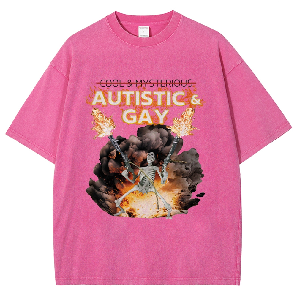 Autistic and Gay Skeleton Explosion Washed T-Shirt