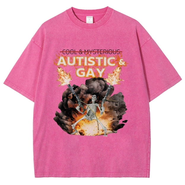 Autistic and Gay Skeleton Explosion Washed T-Shirt