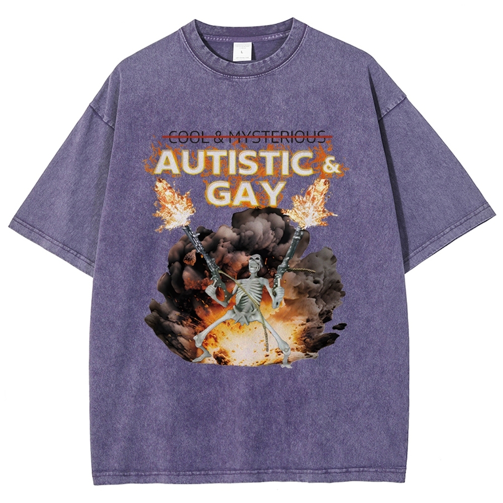 Autistic and Gay Skeleton Explosion Washed T-Shirt