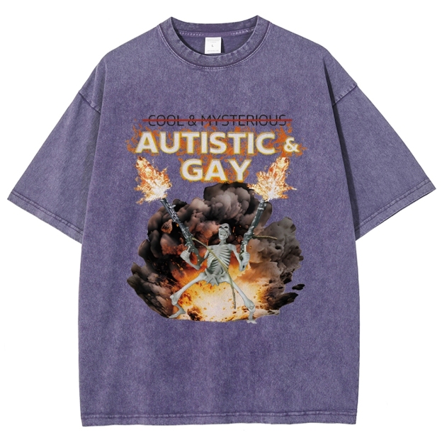 Autistic and Gay Skeleton Explosion Washed T-Shirt