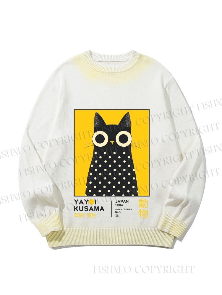 Unisex Yayoi Kusama Cat Gradient Casual Sweater