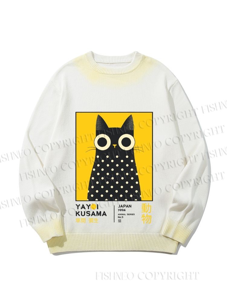 Unisex Yayoi Kusama Cat Gradient Casual Sweater