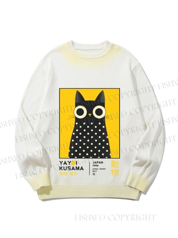 Unisex Yayoi Kusama Cat Gradient Casual Sweater
