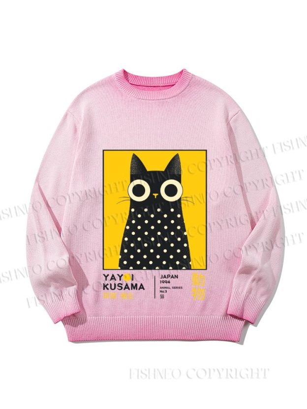 Unisex Yayoi Kusama Cat Gradient Casual Sweater