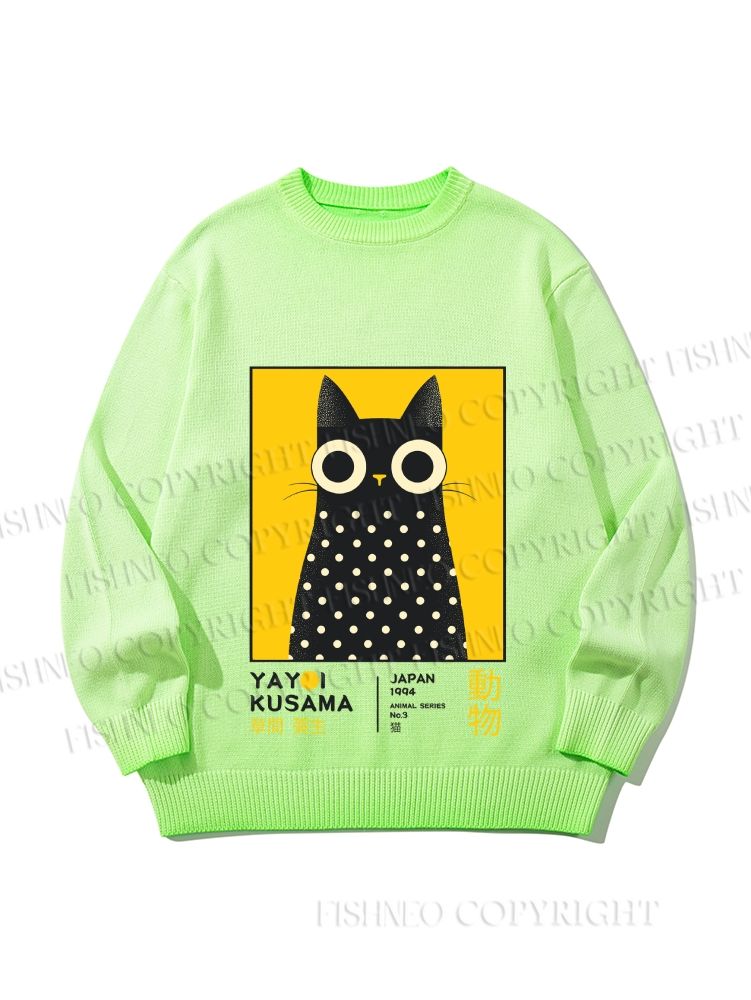 Unisex Yayoi Kusama Cat Gradient Casual Sweater