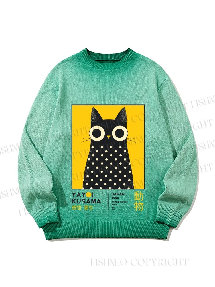 Unisex Yayoi Kusama Cat Gradient Casual Sweater