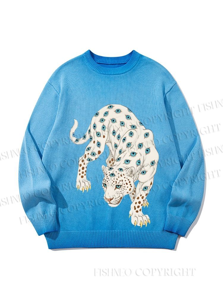 Unisex White Panther With Eyes Gradient Casual Sweater
