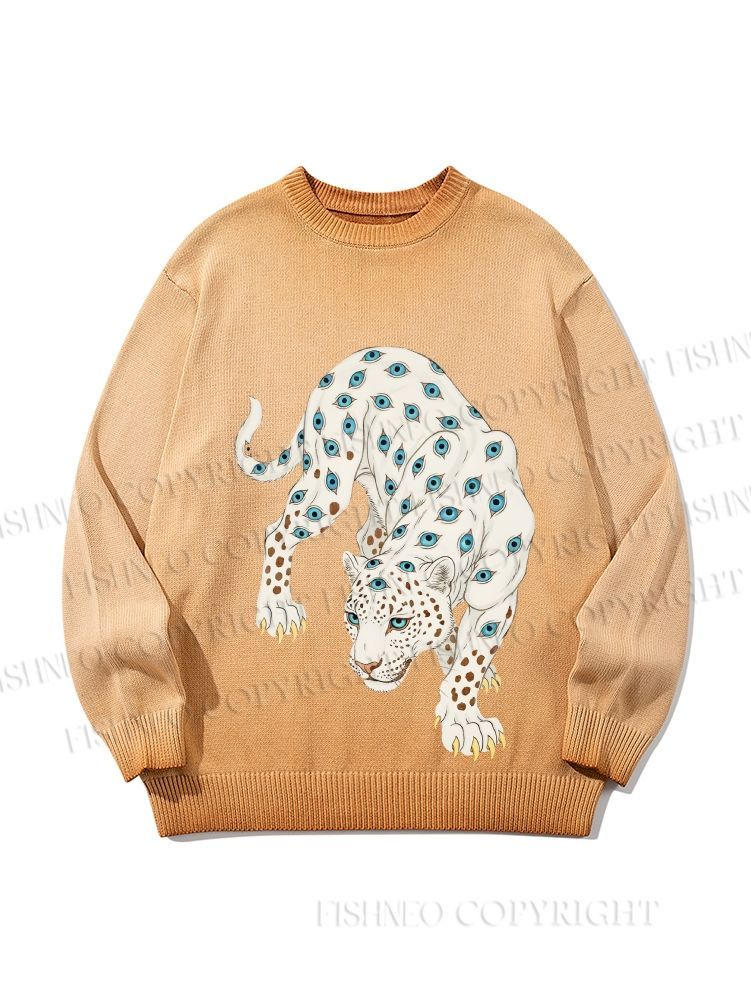 Unisex White Panther With Eyes Gradient Casual Sweater