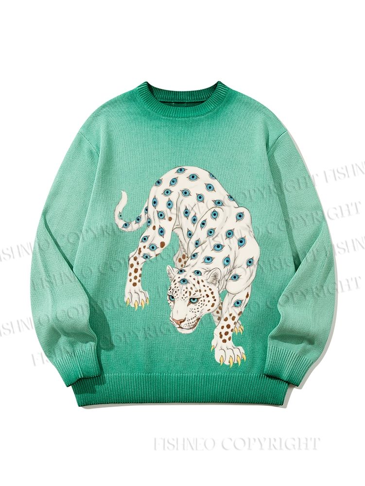 Unisex White Panther With Eyes Gradient Casual Sweater