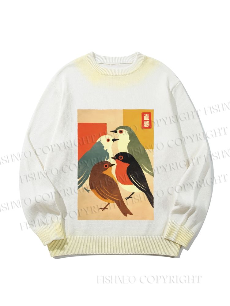 Unisex Vintage Birds Meeting Gradient Casual Sweater