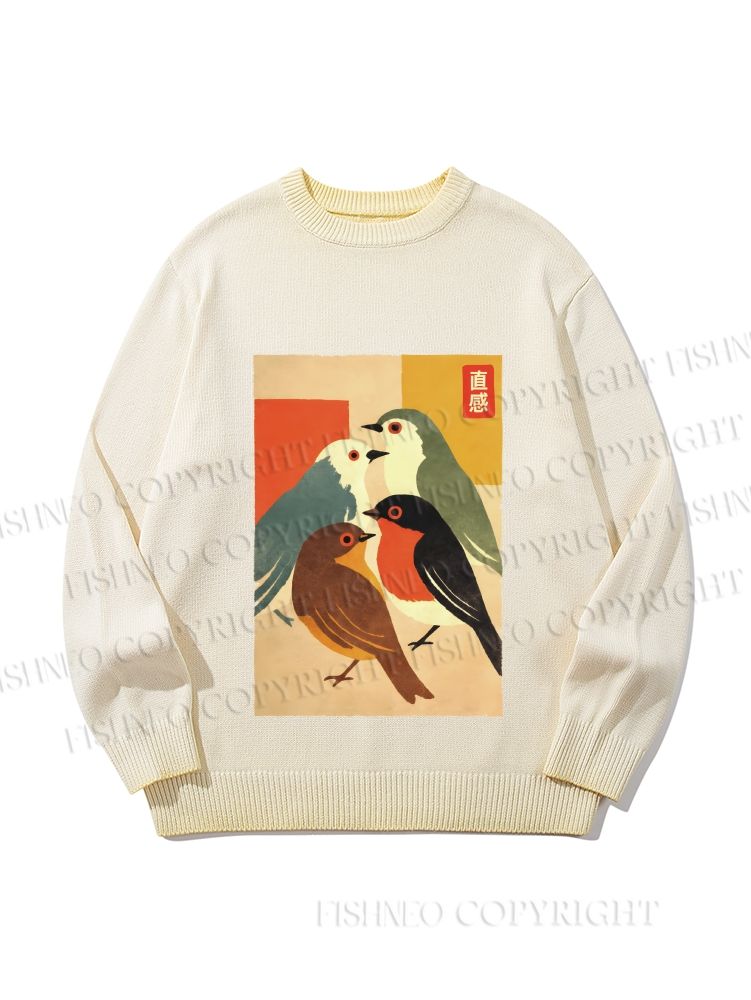 Unisex Vintage Birds Meeting Gradient Casual Sweater