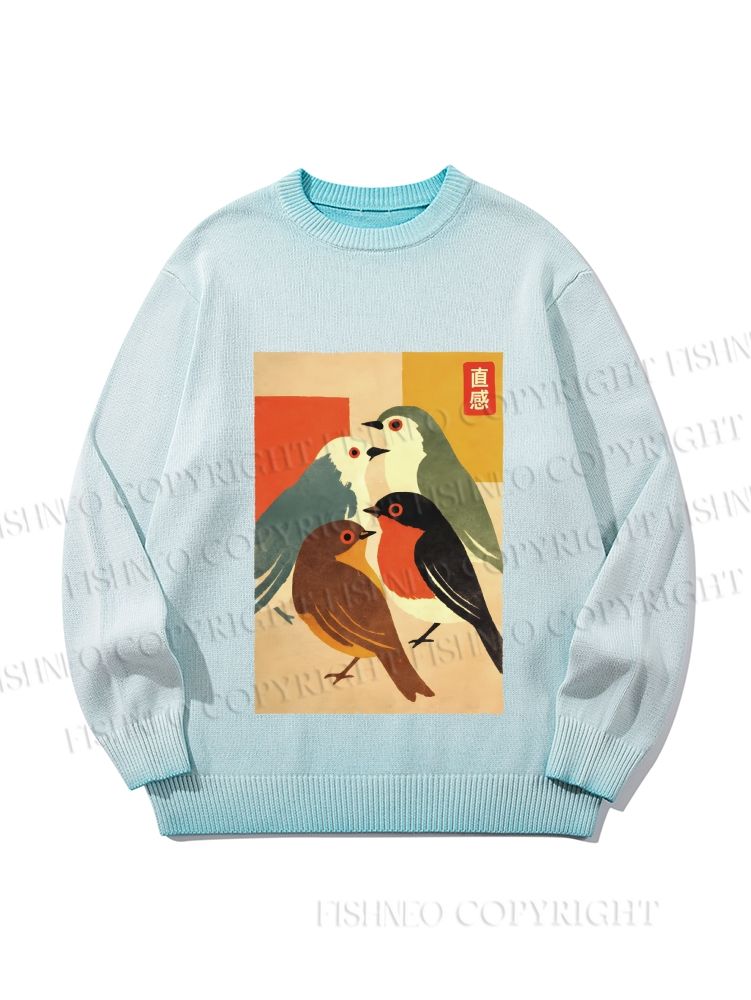 Unisex Vintage Birds Meeting Gradient Casual Sweater