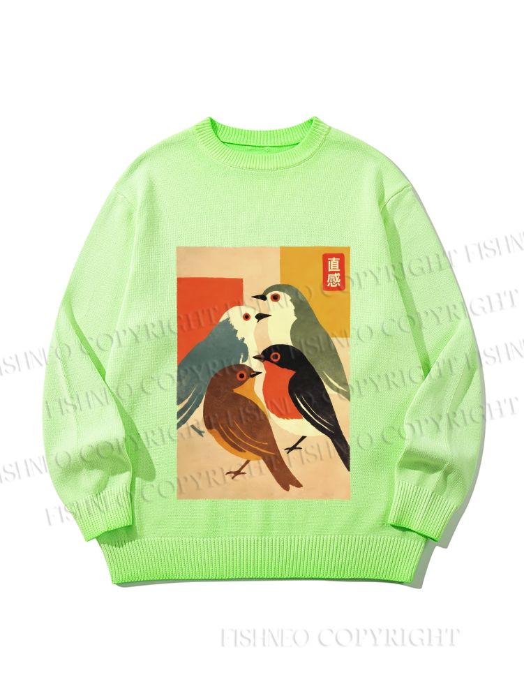 Unisex Vintage Birds Meeting Gradient Casual Sweater