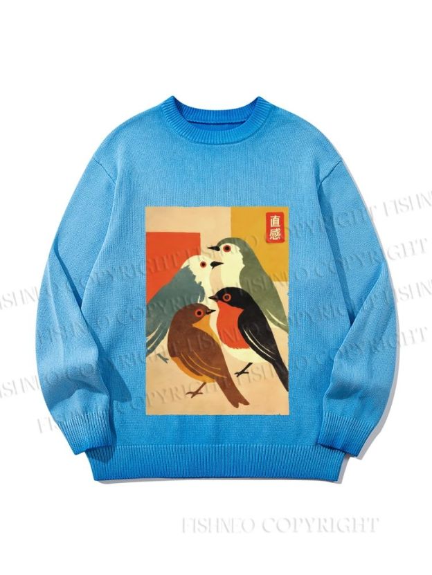 Unisex Vintage Birds Meeting Gradient Casual Sweater