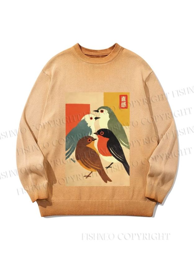Unisex Vintage Birds Meeting Gradient Casual Sweater