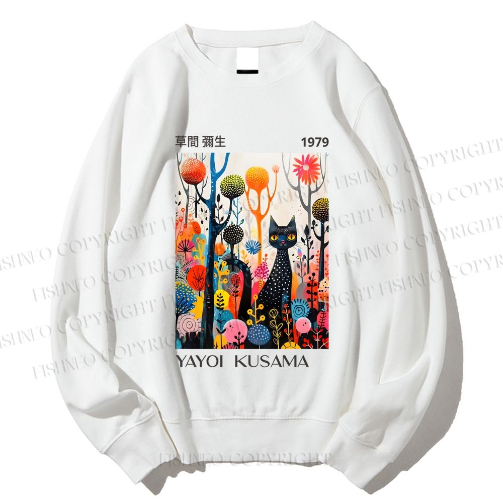 Unisex Yayoi Kusama Black Cat Printed Sweatshirt