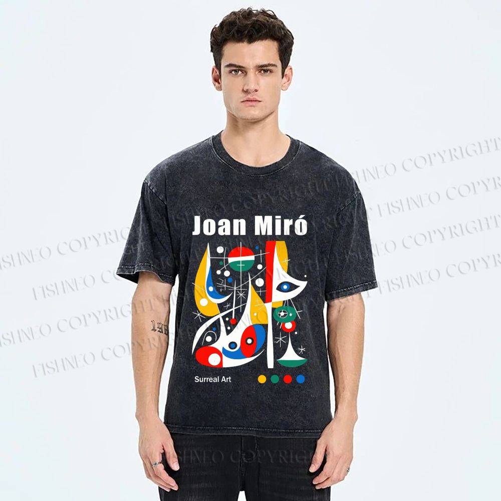 Unisex Joan Miró Style Art Printed Washed Tee