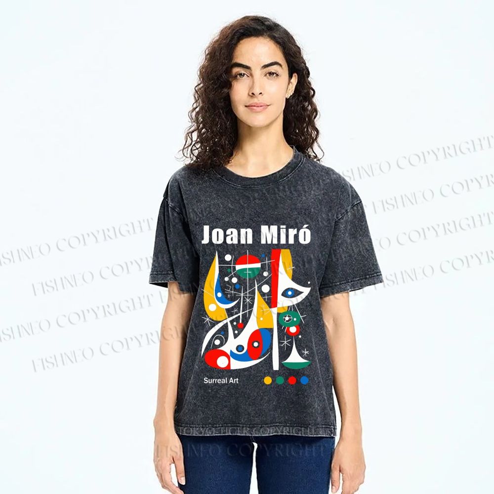 Unisex Joan Miró Style Art Printed Washed Tee