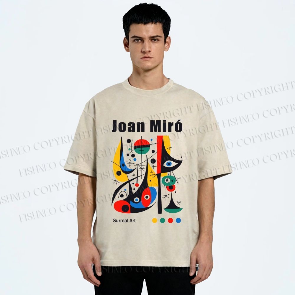 Unisex Joan Miró Style Art Printed Washed Tee
