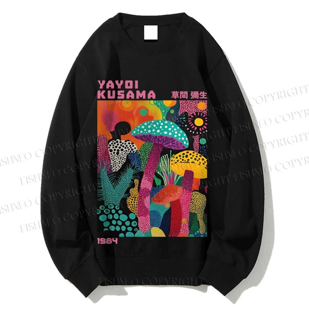 Unisex Yayoi Kusama Multicolor Mushroom Printed Sweatshirt