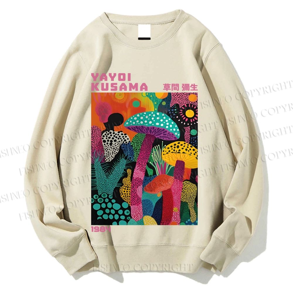 Unisex Yayoi Kusama Multicolor Mushroom Printed Sweatshirt