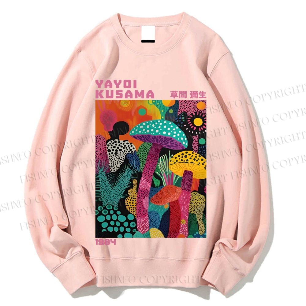 Unisex Yayoi Kusama Multicolor Mushroom Printed Sweatshirt