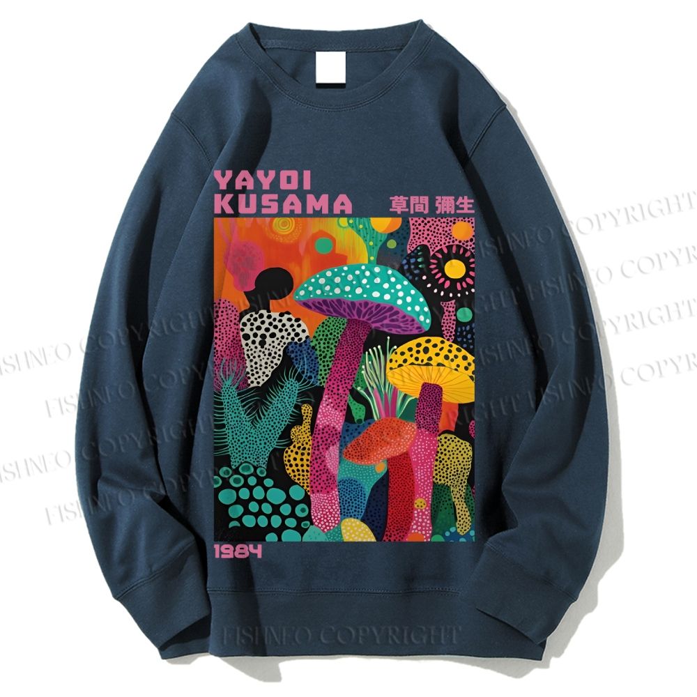 Unisex Yayoi Kusama Multicolor Mushroom Printed Sweatshirt